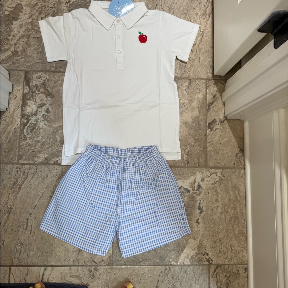 NWT size 8 Classic Whimsy White Polo Shirt with Apple Embroidery and Short set